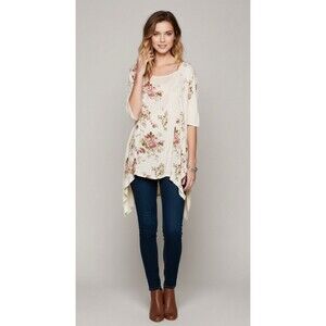 Free People Patchwork Vintage Floral Paisley Boho Tunic Top Fairy Hem Size S